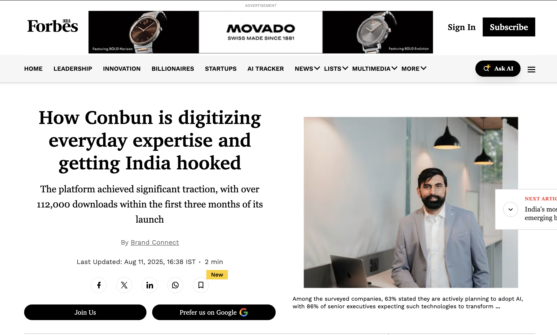 Forbes India feature, How Conbun is digitizing everyday expertise and getting India hooked